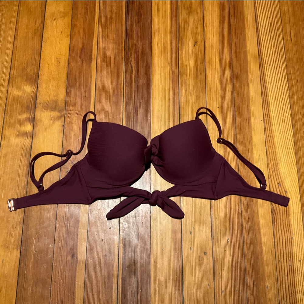 Shade & Shore Burgundy Tie-Front Bikini Top
